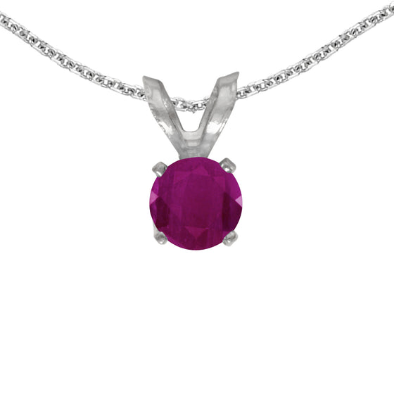 14k White Gold Round Ruby Pendant