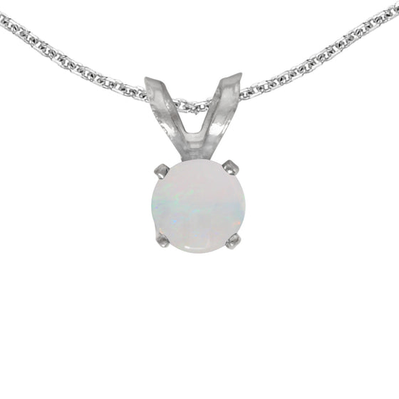 14k White Gold Round Opal Pendant