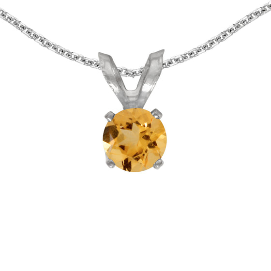 14k White Gold Round Citrine Pendant