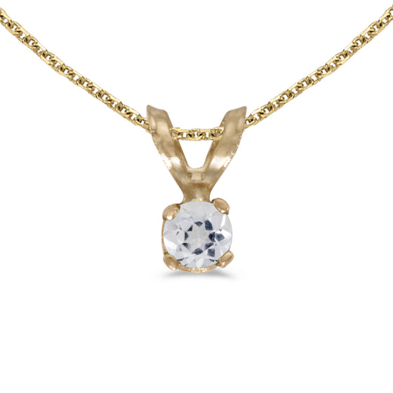 14k Yellow Gold Round White Topaz Pendant