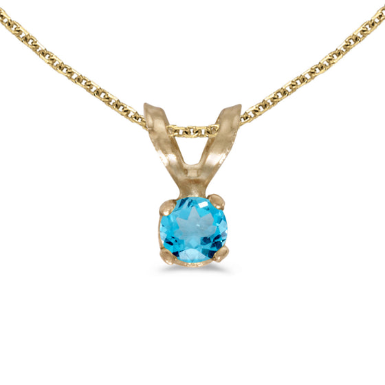 14k Yellow Gold Round Blue Topaz Pendant