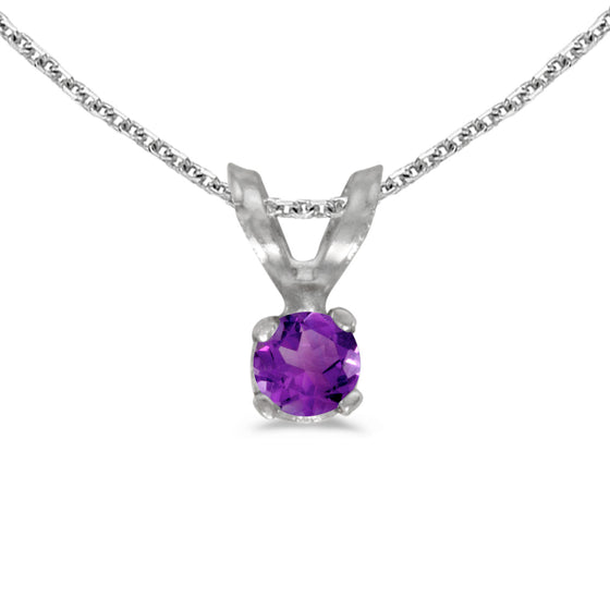 14k White Gold Round Amethyst Pendant