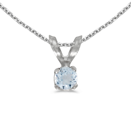 14k White Gold Round Aquamarine Pendant