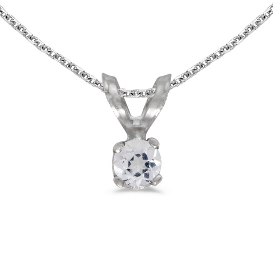 14k White Gold Round White Topaz Pendant