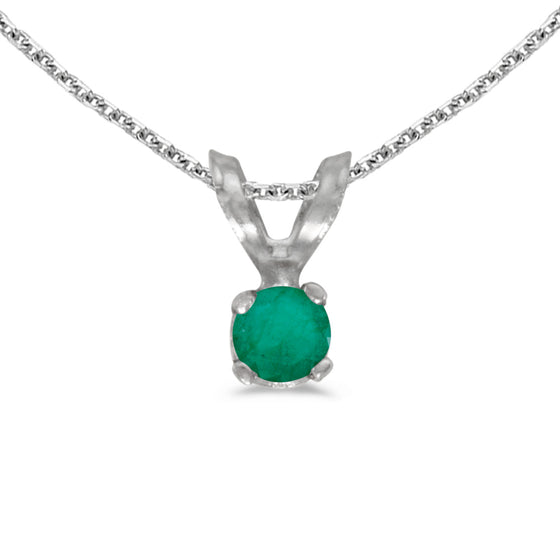 14k White Gold Round Emerald Pendant