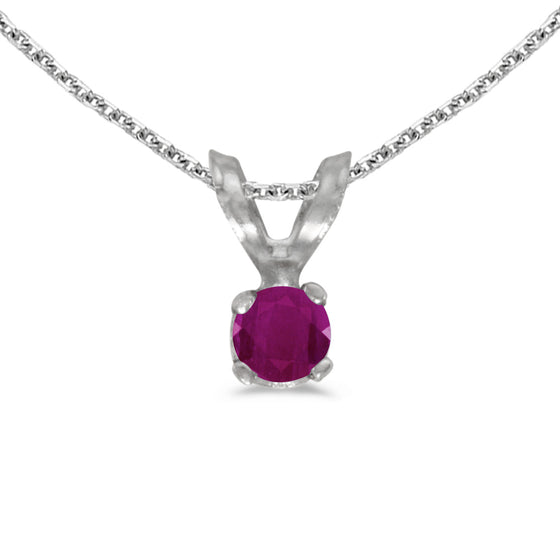 14k White Gold Round Ruby Pendant