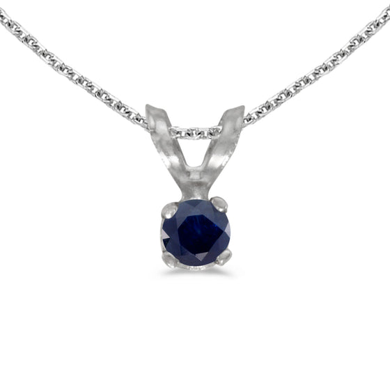 14k White Gold Round Sapphire Pendant