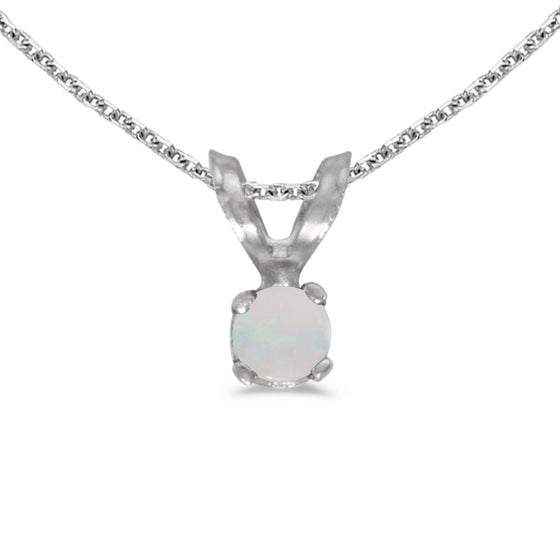 14k White Gold Round Opal Pendant