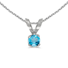 14k White Gold Round Blue Topaz Pendant