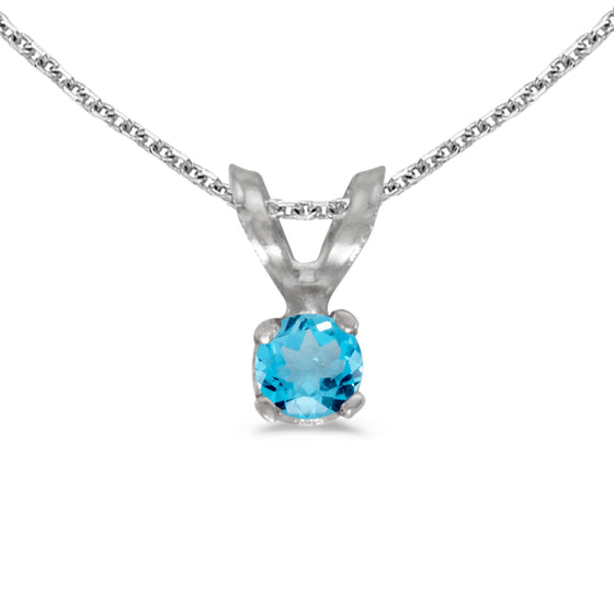 14k White Gold Round Blue Topaz Pendant
