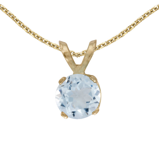 14k Yellow Gold Round Aquamarine Pendant