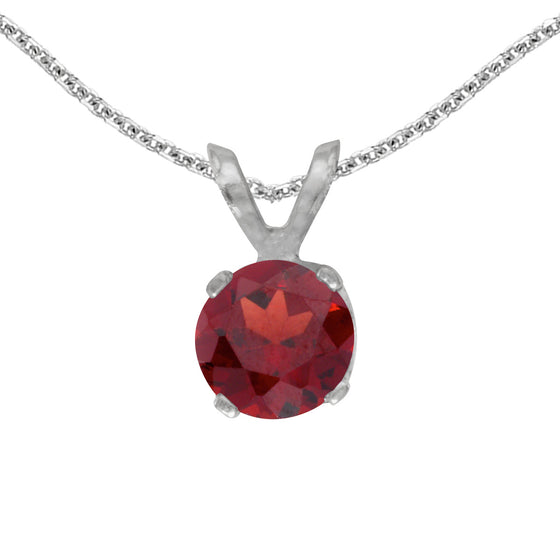 14k White Gold Round Garnet Pendant