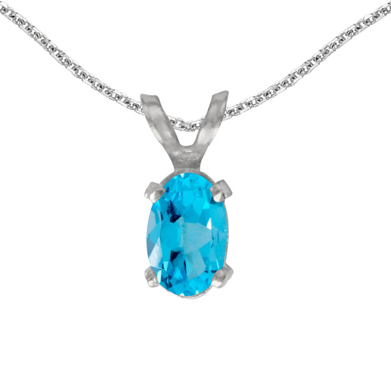 14k White Gold Oval Blue Topaz Pendant