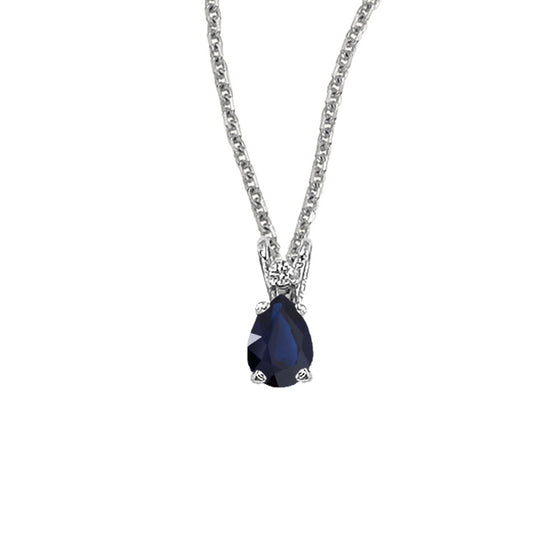 14K White Gold Pear Sapphire and Diamond Pendant