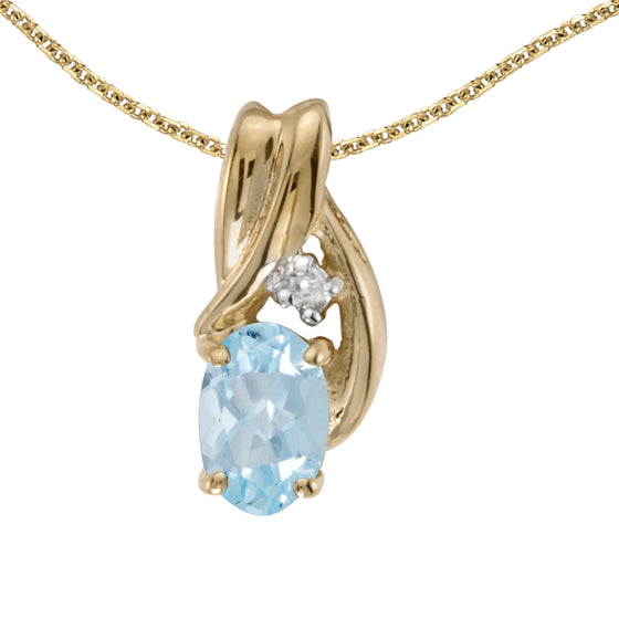 14k Yellow Gold Oval Aquamarine And Diamond Pendant