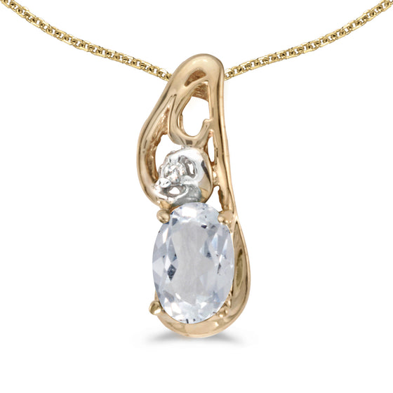 14k Yellow Gold Oval White Topaz And Diamond Pendant