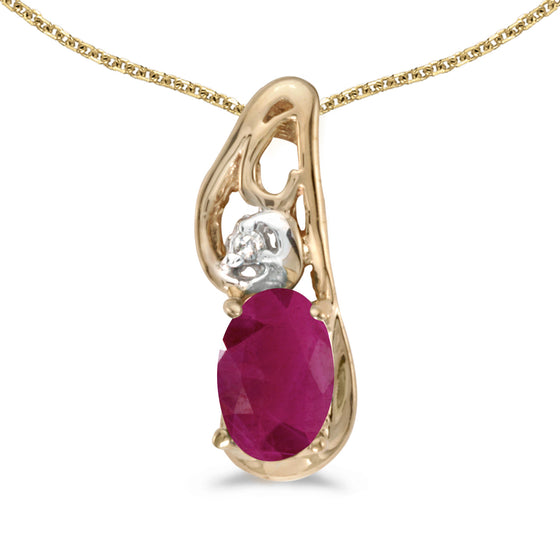 14k Yellow Gold Oval Ruby And Diamond Pendant