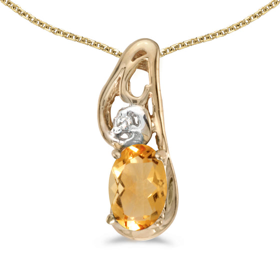 14k Yellow Gold Oval Citrine And Diamond Pendant