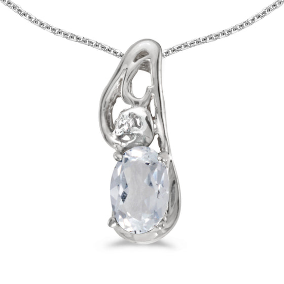 14k White Gold Oval White Topaz And Diamond Pendant