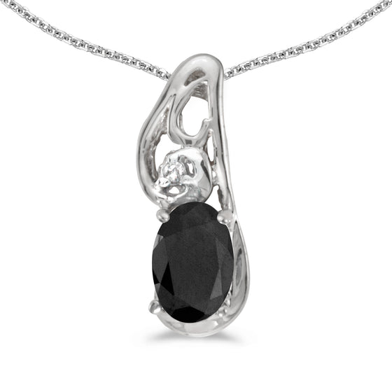 14k White Gold Oval Onyx And Diamond Pendant