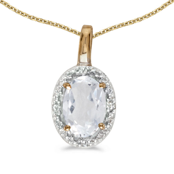 14k Yellow Gold Oval White Topaz And Diamond Pendant
