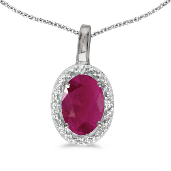 14k White Gold Oval Ruby And Diamond Pendant