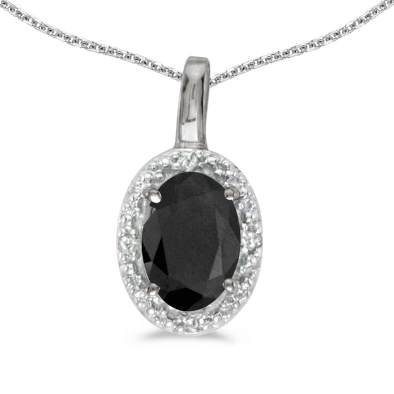 14k White Gold Oval Onyx And Diamond Pendant