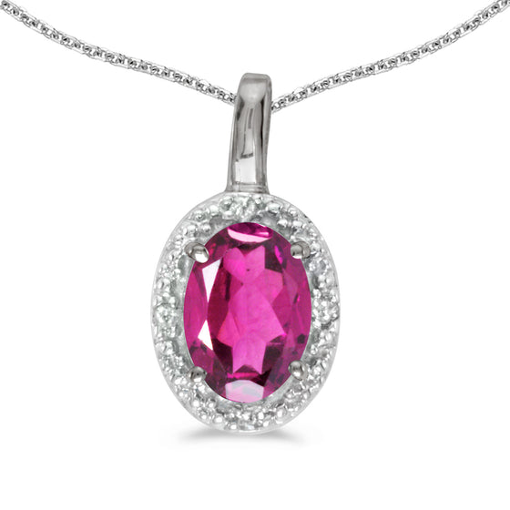 14k White Gold Oval Pink Topaz And Diamond Pendant