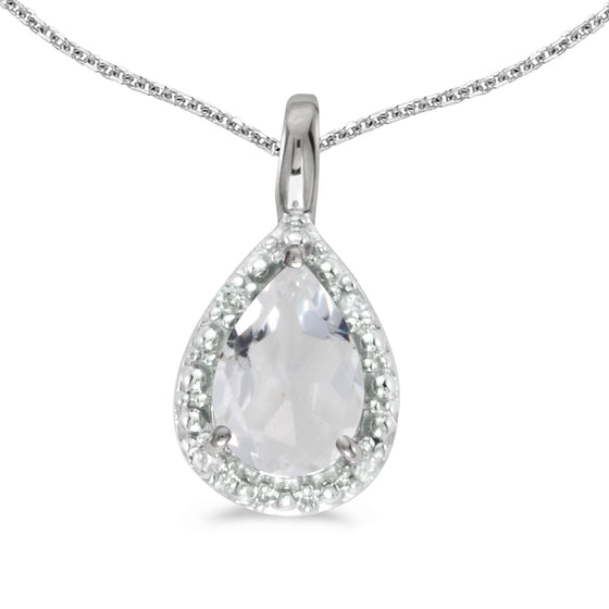 14k White Gold Pear White Topaz Pendant