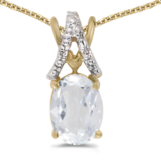 14k Yellow Gold Oval White Topaz And Diamond Pendant