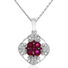14K White Gold Round Ruby and Diamond Filigree Precious Pendant