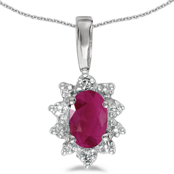 10k White Gold Oval Ruby And Diamond Pendant