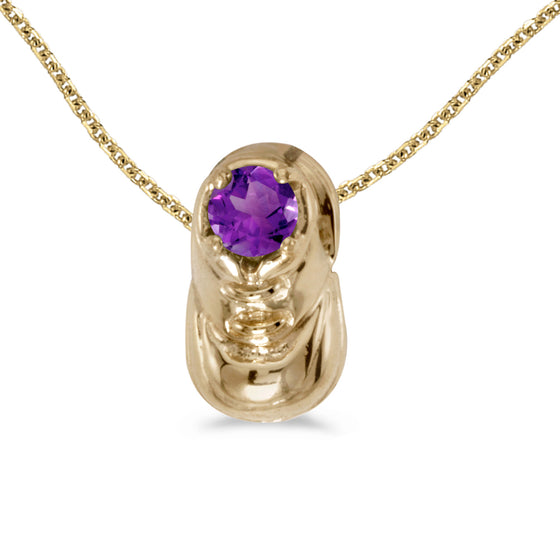 10k Yellow Gold Round Amethyst Baby Bootie Pendant
