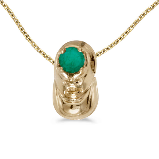 10k Yellow Gold Round Emerald Baby Bootie Pendant