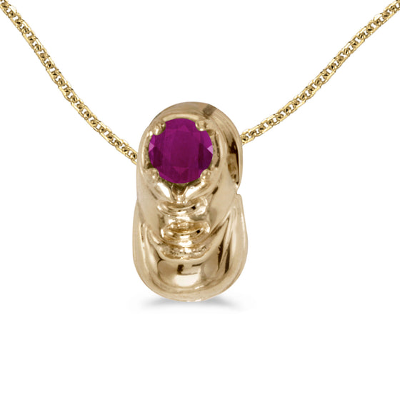 10k Yellow Gold Round Ruby Baby Bootie Pendant