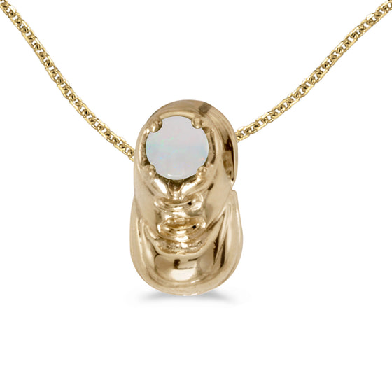 10k Yellow Gold Round Opal Baby Bootie Pendant