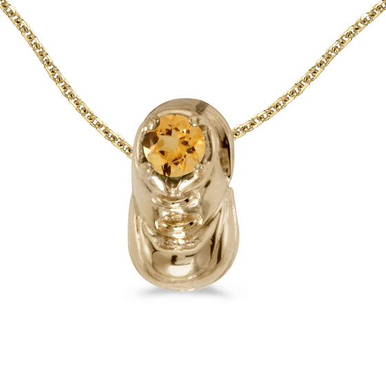 14k Yellow Gold Round Citrine Baby Bootie Pendant