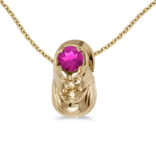  14k Yellow Gold Round Pink Topaz Baby Bootie Pendant