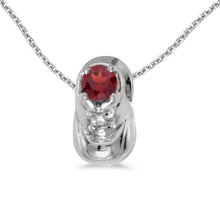  14k White Gold Round Garnet Baby Bootie Pendant