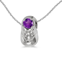 14k White Gold Round Amethyst Baby Bootie Pendant