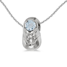  14k White Gold Round Aquamarine Baby Bootie Pendant