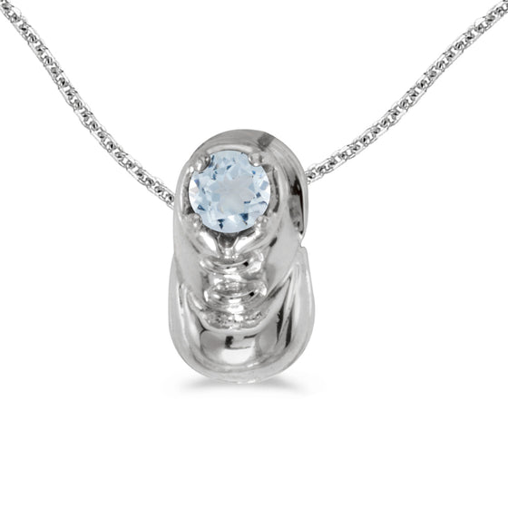 14k White Gold Round Aquamarine Baby Bootie Pendant
