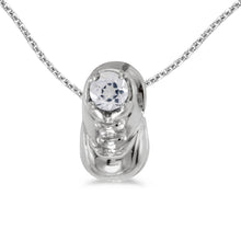  14k White Gold Round White Topaz Baby Bootie Pendant