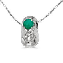  14k White Gold Round Emerald Baby Bootie Pendant