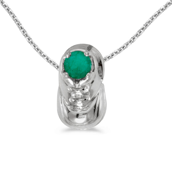 14k White Gold Round Emerald Baby Bootie Pendant