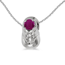  14k White Gold Round Ruby Baby Bootie Pendant