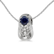  14k White Gold Round Sapphire Baby Bootie Pendant