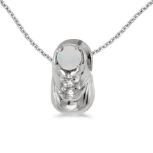  14k White Gold Round Opal Baby Bootie Pendant