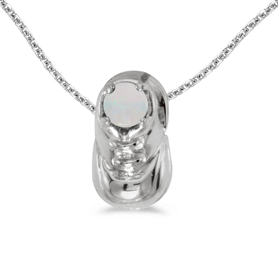 14k White Gold Round Opal Baby Bootie Pendant