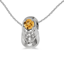  14k White Gold Round Citrine Baby Bootie Pendant